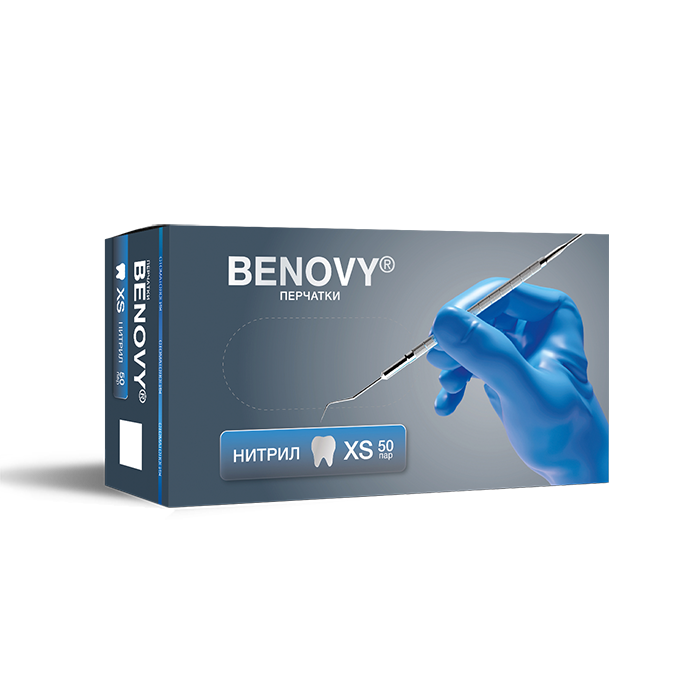 Перчатки BENOVY DENTAL FORMULA НИТРИЛ МУЛЬТИКОЛОР — Голубой, Высокая плотность, XS