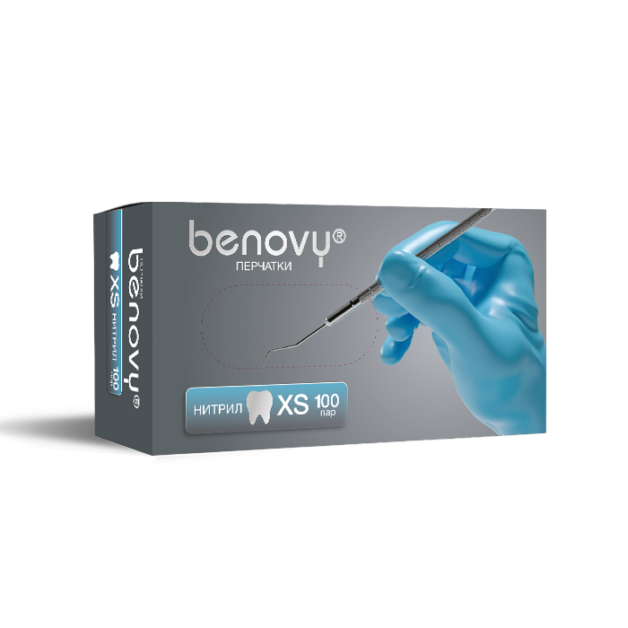 Перчатки легкие BENOVY DENTAL FORMULA НИТРИЛ ХЛОРИРОВАННЫЕ — Голубой, XS, 100 пар