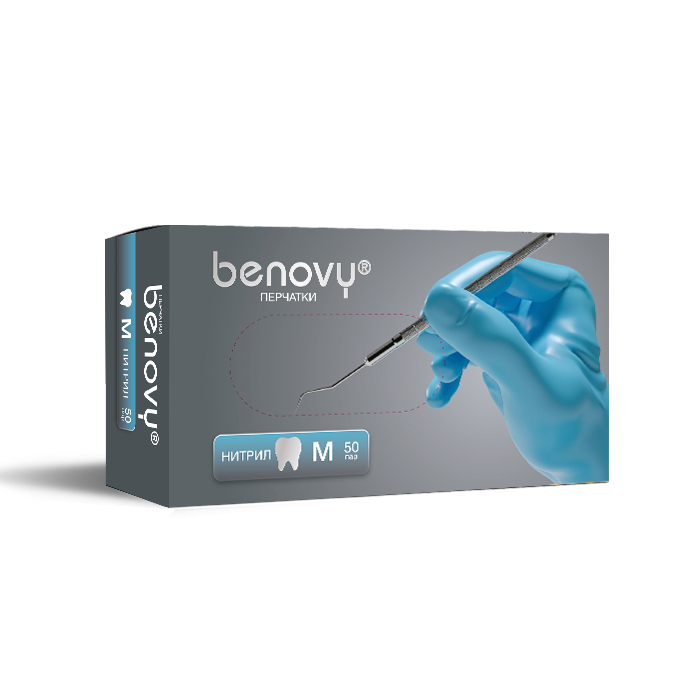 Перчатки легкие BENOVY DENTAL FORMULA НИТРИЛ ХЛОРИРОВАННЫЕ — Голубой, M, 50 пар