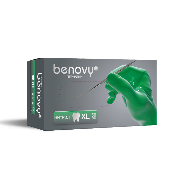 Перчатки BENOVY DENTAL FORMULA НИТРИЛ МУЛЬТИКОЛОР — Зеленый, XL