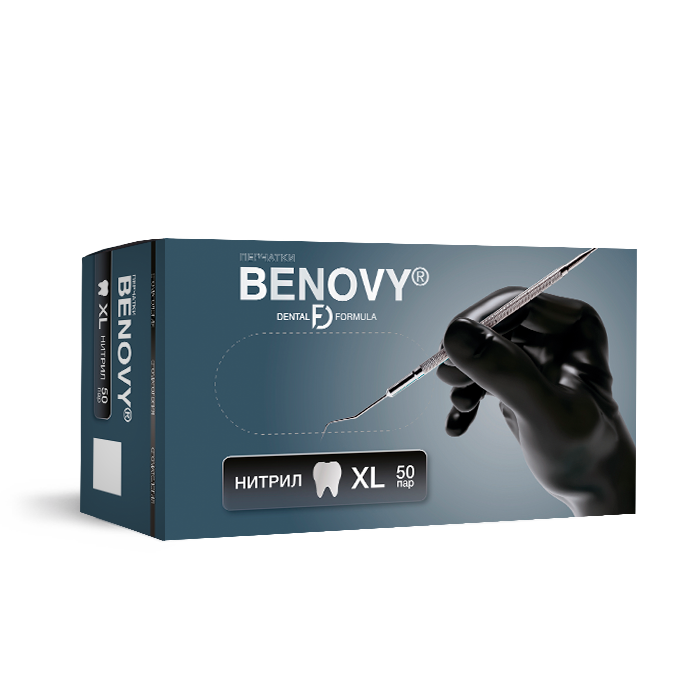 Перчатки BENOVY DENTAL FORMULA НИТРИЛ МУЛЬТИКОЛОР — Черный, XL