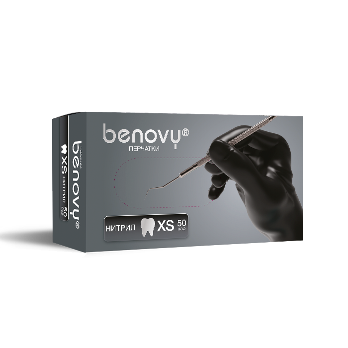 Перчатки BENOVY DENTAL FORMULA НИТРИЛ МУЛЬТИКОЛОР — Черный, XS