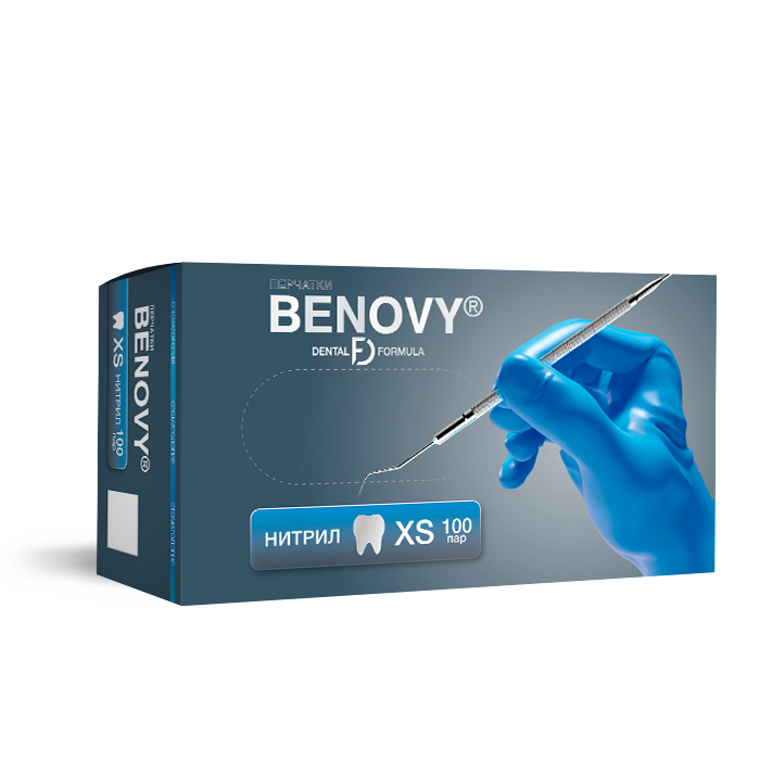 Перчатки легкие BENOVY DENTAL FORMULA НИТРИЛ ХЛОРИРОВАННЫЕ — Голубой, XS, 100 пар