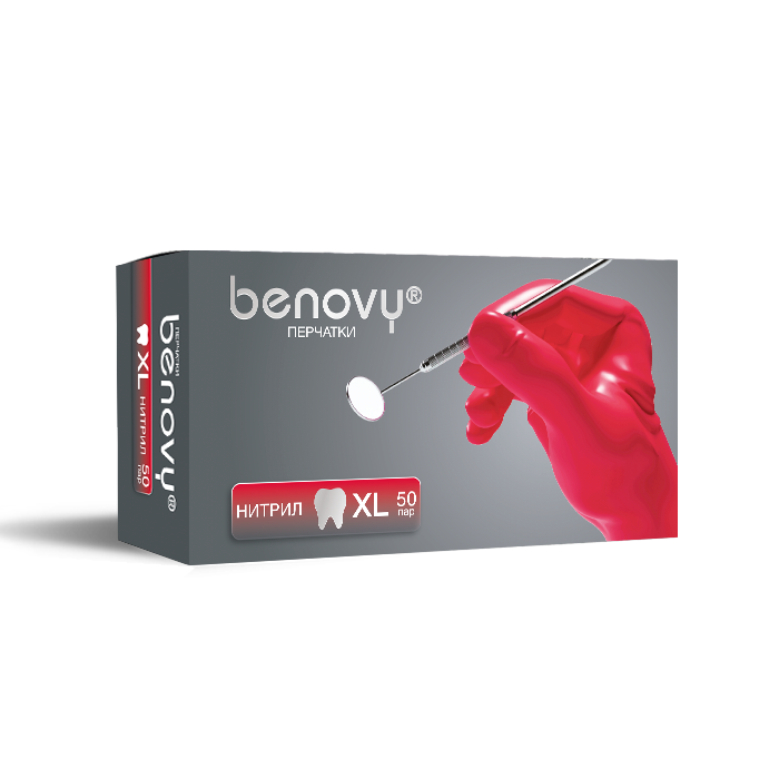 Перчатки BENOVY DENTAL FORMULA НИТРИЛ МУЛЬТИКОЛОР — Красный, XL