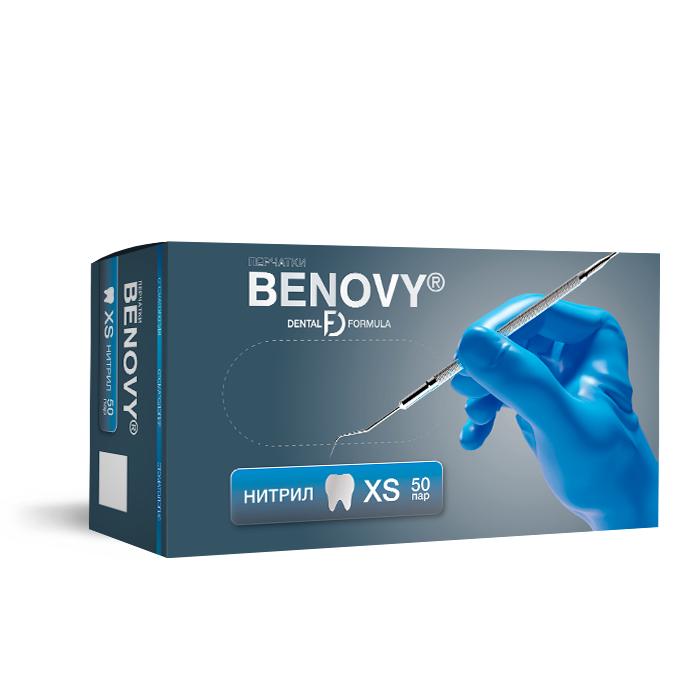 Перчатки легкие BENOVY DENTAL FORMULA НИТРИЛ ХЛОРИРОВАННЫЕ — Голубой, XS, 50 пар