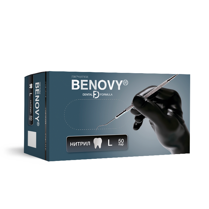Перчатки BENOVY DENTAL FORMULA НИТРИЛ МУЛЬТИКОЛОР — Черный, L