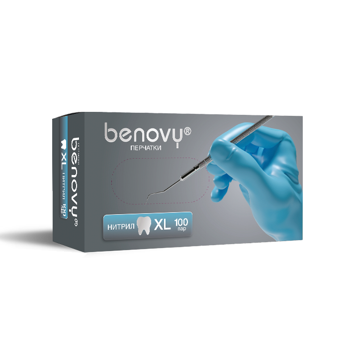 Перчатки легкие BENOVY DENTAL FORMULA НИТРИЛ ХЛОРИРОВАННЫЕ — Голубой, XL, 100 пар