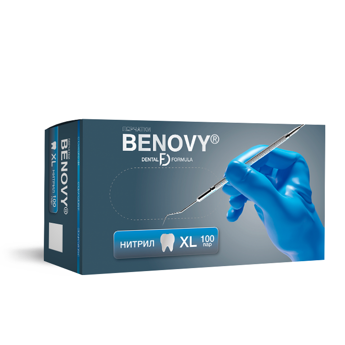 Перчатки легкие BENOVY DENTAL FORMULA НИТРИЛ ХЛОРИРОВАННЫЕ — Голубой, XL, 100 пар