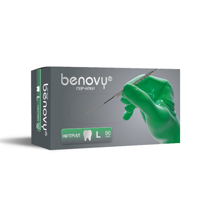 Перчатки BENOVY DENTAL FORMULA НИТРИЛ МУЛЬТИКОЛОР — Зеленый, L