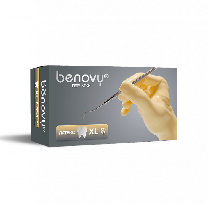 Перчатки BENOVY DENTAL FORMULA ЛАТЕКС ДВУКРАТНО ХЛОРИРОВАННЫЕ — ХL
